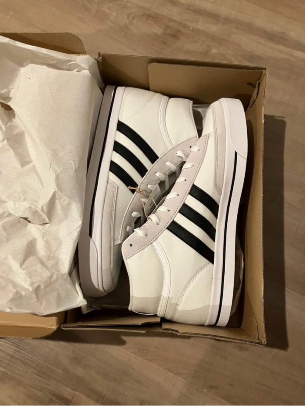 Men’s Adidas Retrovulc White High-Top Sneakers with Black Stripes Sz 12